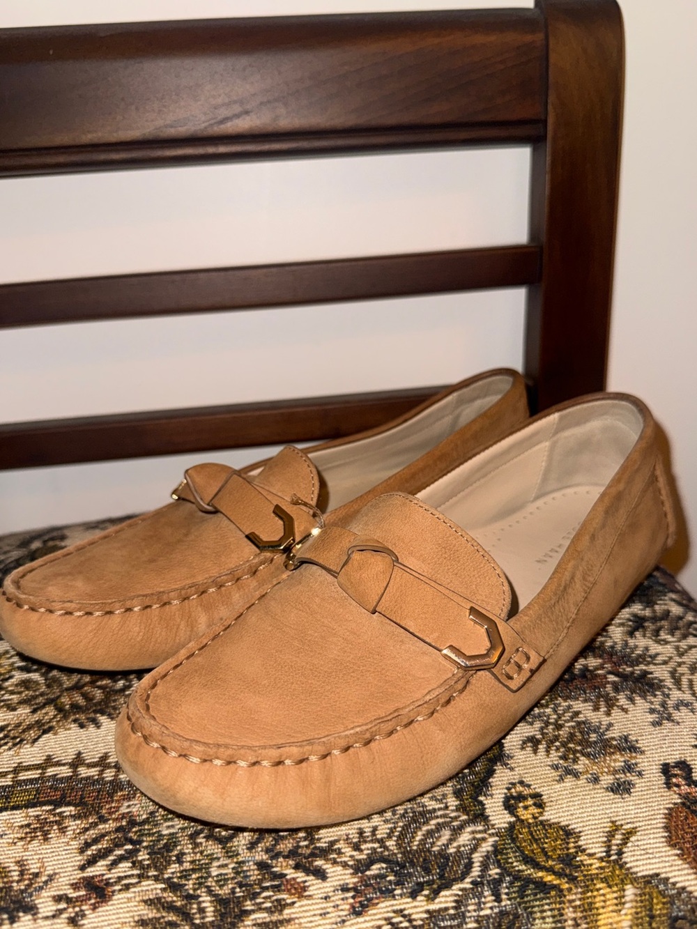Cole Haan Evelyn Bow Driver Loafers Birch Beige Nubuck Suede Women’s 7B - Picture 7 of 16